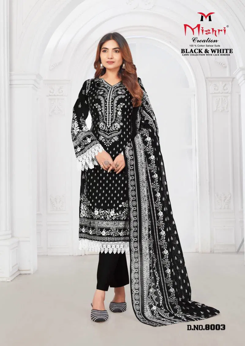Black And White Vol 8 By Mishri Lawn Cotton Printed Dress Material Bulk Orders In India